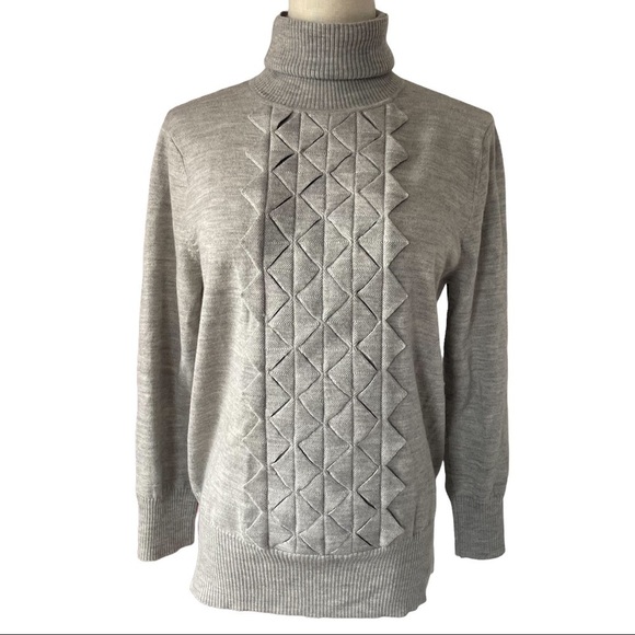 Diane Von Furstenberg DVF grey wool Diamond  pattern turtleneck sweater - Picture 1 of 8
